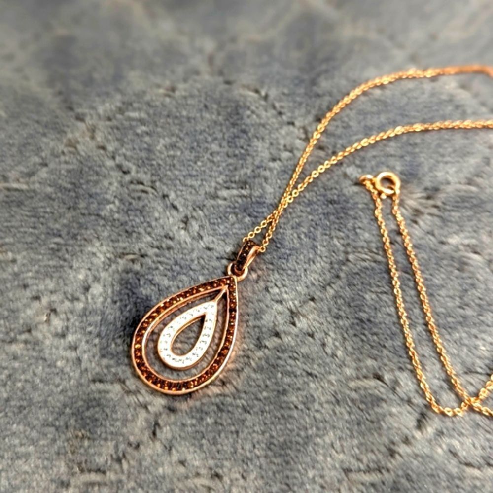 NWT Rose Gold Plated over Sterling Silver Swarovski Crystal Teardrop Necklace - Picture 3 of 15